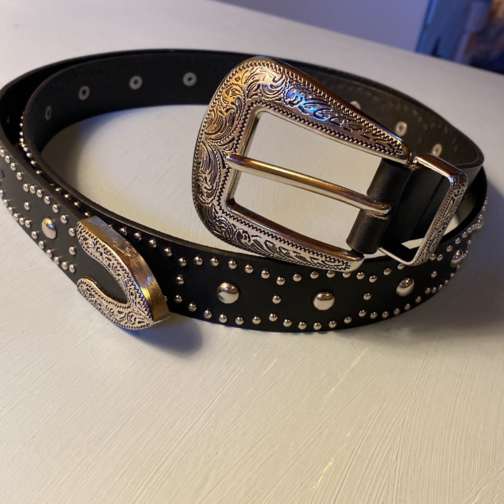 Faux Leather Studded Belt